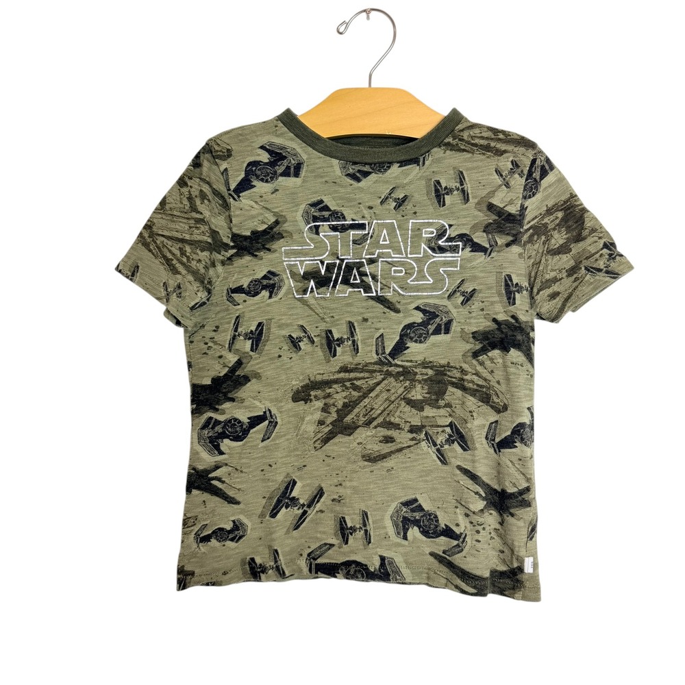 Gap Kids Star Wars T-Shirt Boys Small 6-7 Olive Green Millennium Falcon X-Wing